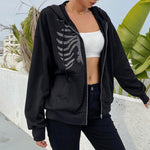 Rhinestone Skeleton Zip Up - Anime Society Store